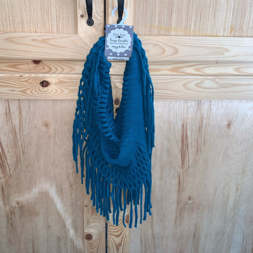 Teal Fringe Infinity Scarf